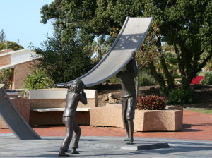 All around Geraldton there is art. This piece is located at the front of the Queens Park Theatre.